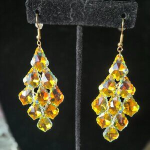 KIRKS FOLLY DEVINE CRYSTAL CHANDELIER FRENCH WIRE EARRINGS AURORA BOREALIS NWOT